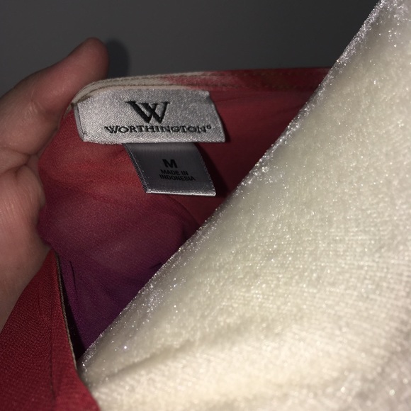 Worthington Brown & Magenta Belted Blouse - Picture 5 of 5